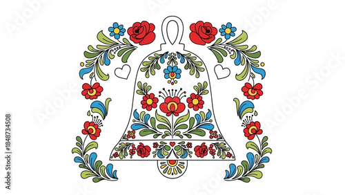 Folk Art Wedding Bell Floral Ornament Vector Icon