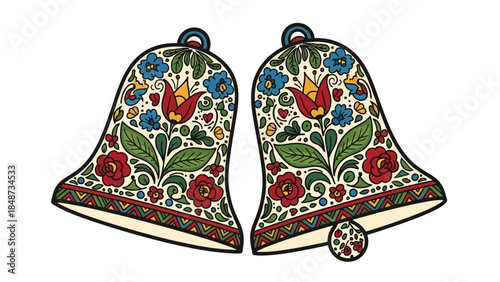 Folk Art Wedding Bell Floral Ornament Vector Icon
