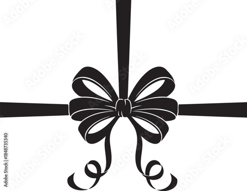 Black and white bow tie with ribbons on a white background simple