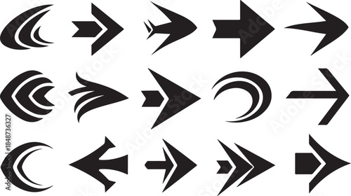 Collection of diverse black arrow icons for navigation