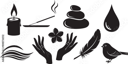 Spa and wellness icons set for relaxation