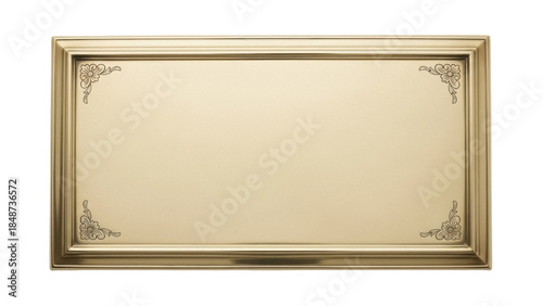 Ornate gold nameplate PNG isolated on transparent background, decorative plaque with floral corner details for signage and awards