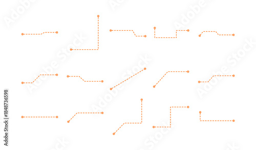 Set of modern dashed callout and connector lines with dots on white background. Ideal for infographic design, UI UX layouts, data visualization, presentations, diagrams, and clean modern visual