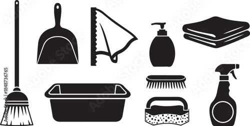 Cleaning supplies icons set for house chores