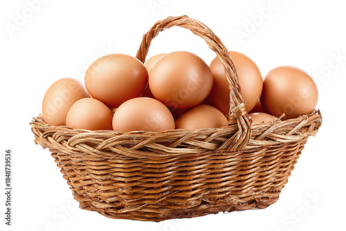 A basket full of brown eggs isolated on transparent background
