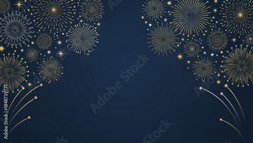 Colorful fireworks exploding in night sky with vibrant sparks and stars on dark blue background for celebration