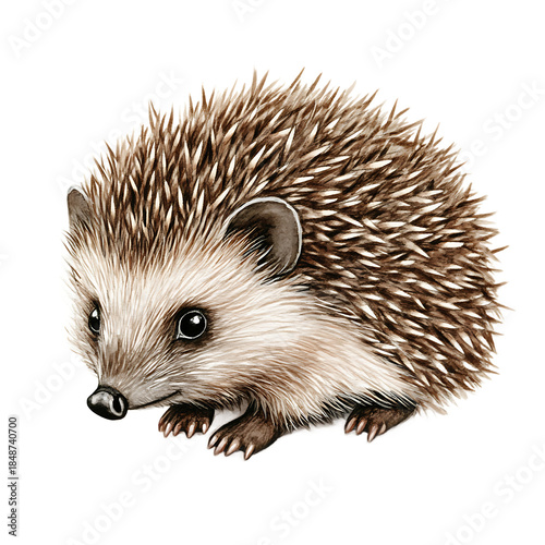 Detailed illustration of a hedgehog with realistic texture and transparent background