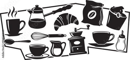 Coffee and pastry making icons arranged together