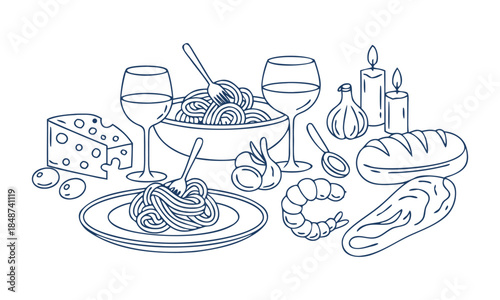 Italian Food Line Art Doodle Set For Menu And Branding
 Vector Illustration, easily editable. 
