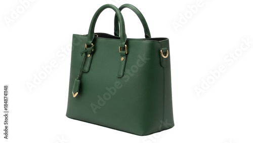 Cuadro en lienzo Elegant green leather tote bag isolated PNG, stylish women s handbag with top ha