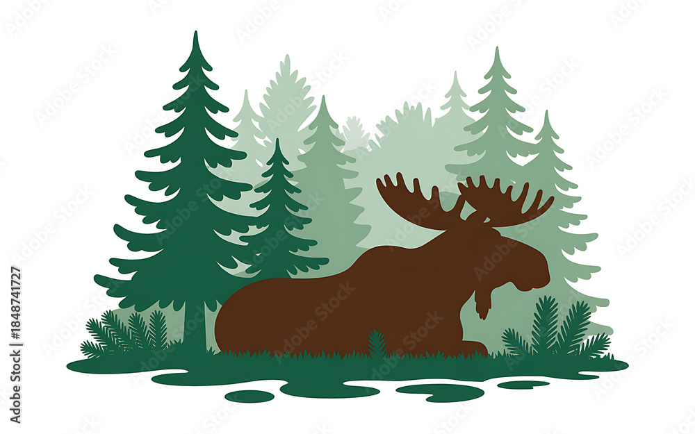 Naklejka premium Brown moose resting in green forest isolated on a transparent background