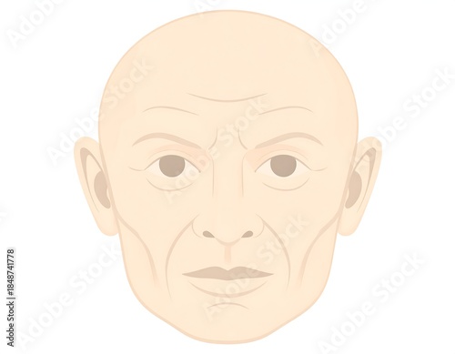 Digitized frontal view of an older person's head with no hair