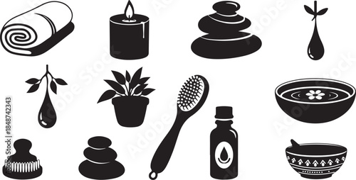 Spa and wellness icons for relaxation and beauty
