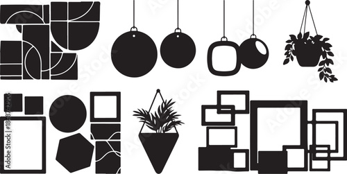 Black silhouette wall decor and hanging elements set