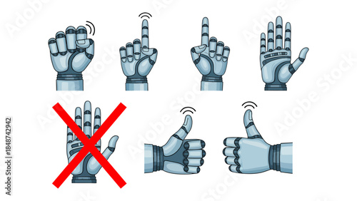 Robotic Hand Gestures Pointing Thumbs Up Fist No Symbol AI Technology Concepts