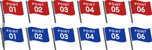 要点・ポイントを示す番号付きフラッグラベルのアイコンセット（Point Number Flag Labels Set, Highlight and Key Point Icons）
