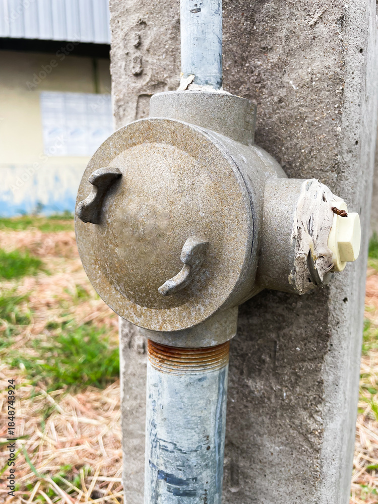 Fototapeta premium Outdoor Electrical Junction Box on Metal Conduit