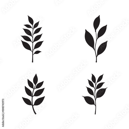 Minimalist leaf silhouettes creating calm contrast on white background