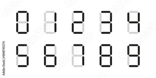 Digital display of digits numerals for scoreboard, clock, stopwatch, calculator. Vector