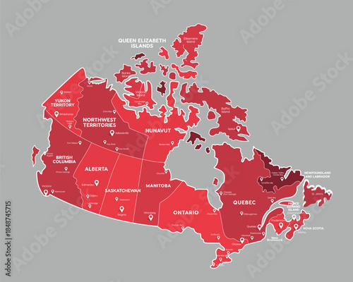 Canada map with state names  for education