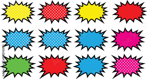 Colorful comic speech bubbles set with pop art explosion shapes for sale promotion, discount labels, stickers, marketing design elements