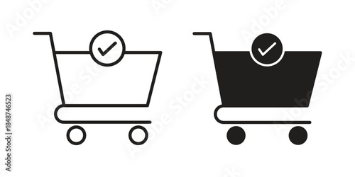 Shopping cart check icon flat simple icon. Liner version - stock vector.