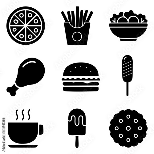 Fast food black icon set vector illustration