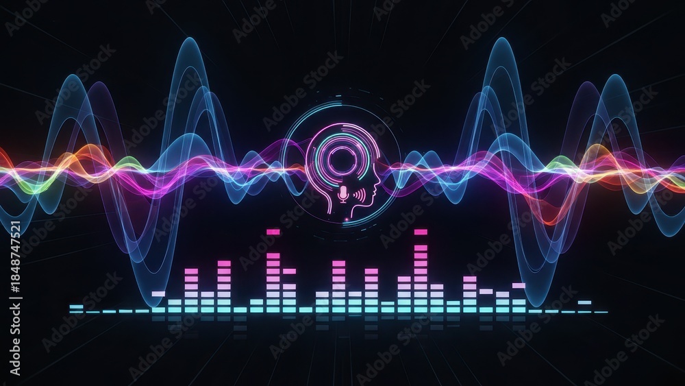 Fototapeta premium Abstract AI Sound Waves Visualization. Ai generation