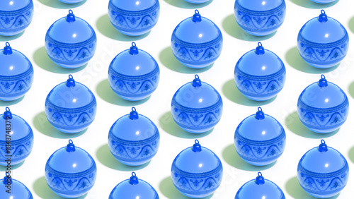 seamless pattern with christmas blue balls on white