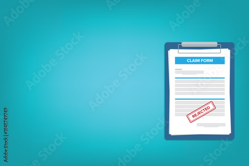 Flat style vector illustration of a rejected claim form	