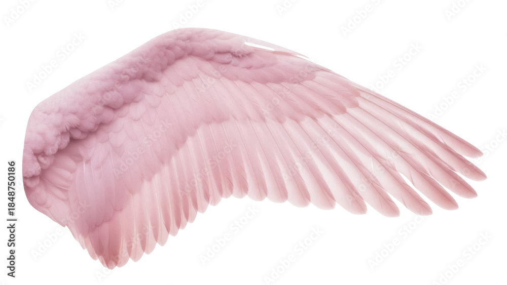 Fototapeta premium Pink angel wing PNG isolated on transparent background, soft pastel feather plumage for fantasy art and design projects