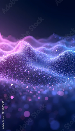 Abstract blue night sky with glowing bubbles, stars, and sparkling cosmic light creating a festive winter galaxy background