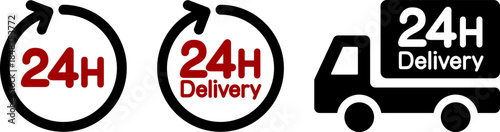 24時間配送を表すシンプルなアイコン（24h Delivery Icon, Fast Shipping Symbol）
