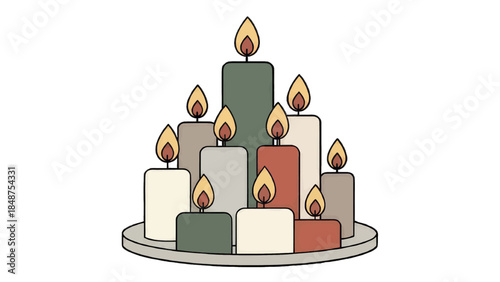 Warm glowing candles arranged in a festive tiered display, creating a cozy and celebratory atmosphere.