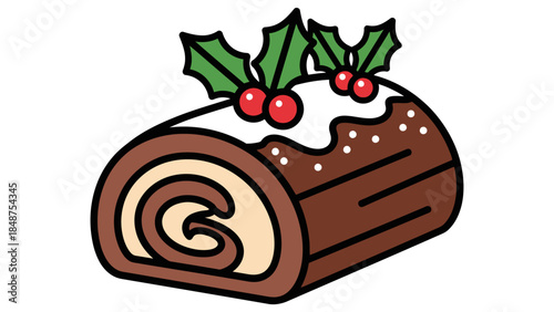 Chocolate Yule Log with Holly Decoration