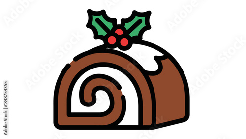 Christmas Chocolate Swiss Roll Cake Illustration