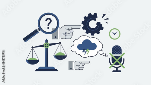 Abstract concept of decision making, problem solving, and communication challenges