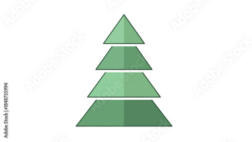 Stylized green tree illustration with layered geometric shapes on white background.