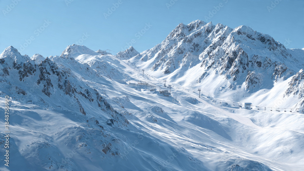 Fototapeta premium Snowy Mountain Landscape with Chairlift