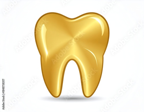 Golden, shiny molar with a slight shadow, isolated on white
