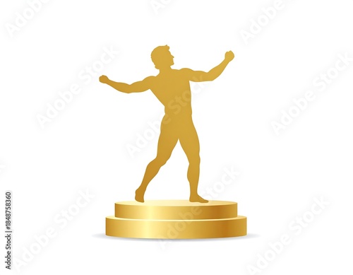 Golden silhouette of a male figure posed on a tiered pedestal