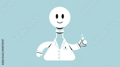 Innovative Lightbulb Scientist Character Holding a Beaker and Experimenting in a Bright Studio