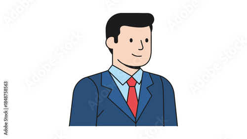 Confident Professional Businessman Posing in Blue Suit and Red Tie on Isolated White Background