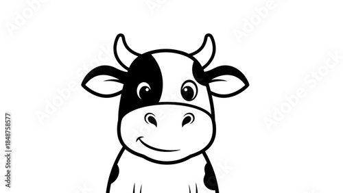 Cute Black and White Cow Character Smiling Happily on an Isolated White Background