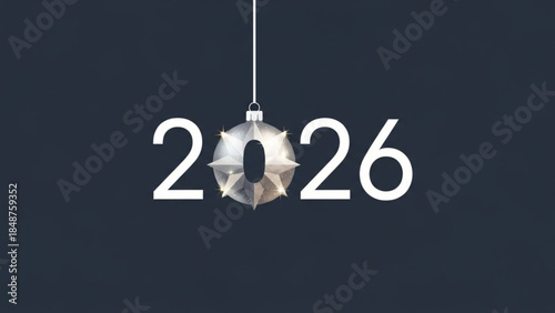 New Year 2026 celebration with a reflective ornament a modern concept for holiday greetings and future planning