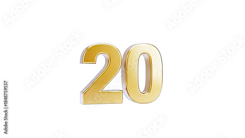 Golden Number 20 Isolated on White Background