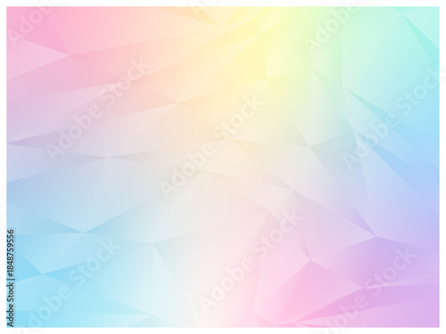 淡い虹色グラデーションの透明感あるポリゴン背景素材／水色・ピンク・黄色のやさしい抽象デザイン