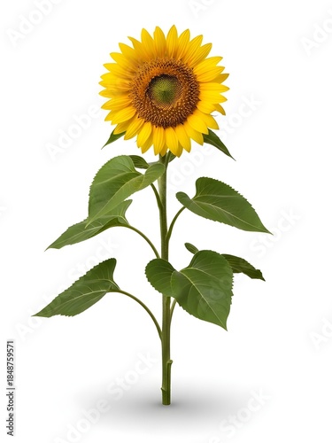 Single Sunflower Tree Isolated on Transparent and White Background