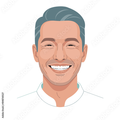 Smiling man with grey hair showing natural teeth after whitening  