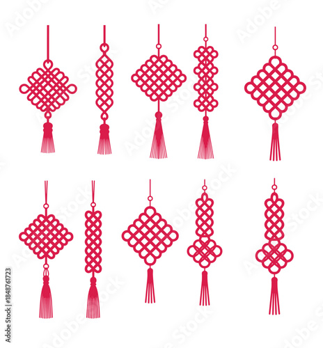 Collection of Decorative Red Chinese Knot Ornaments